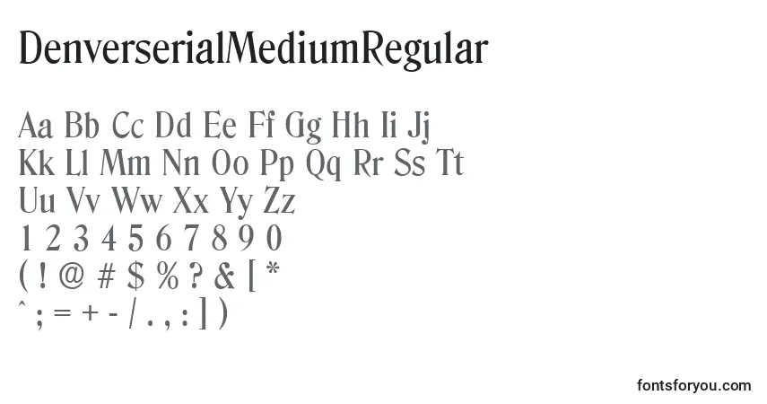 Czcionka DenverserialMediumRegular – alfabet, cyfry, specjalne znaki