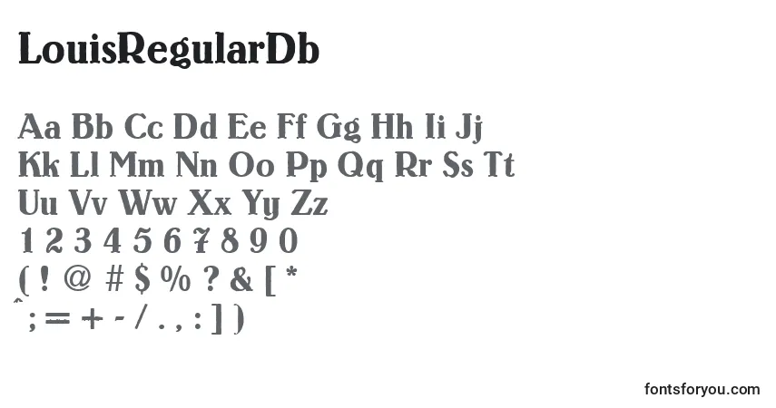 Czcionka LouisRegularDb – alfabet, cyfry, specjalne znaki