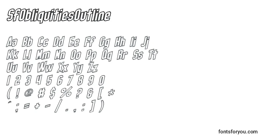 Czcionka SfObliquitiesOutline – alfabet, cyfry, specjalne znaki