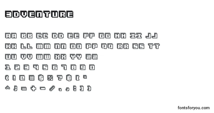 A fonte 3Dventure – alfabeto, números, caracteres especiais