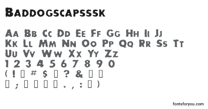 Czcionka Baddogscapsssk – alfabet, cyfry, specjalne znaki