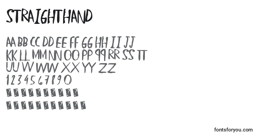 A fonte Straighthand – alfabeto, números, caracteres especiais