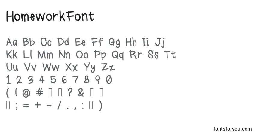 Шрифт HomeworkFont – алфавит, цифры, специальные символы