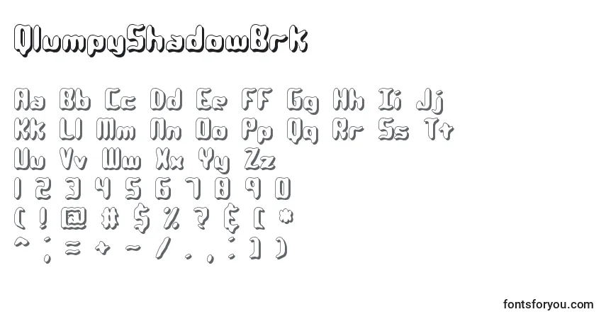 Czcionka QlumpyShadowBrk – alfabet, cyfry, specjalne znaki
