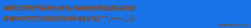 フォントMaroonedonmarsbb – 茶色の文字が青い背景にあります。