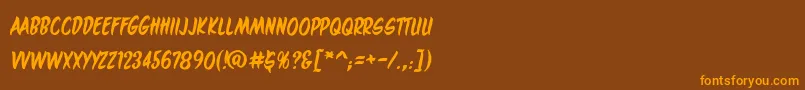 フォントMaroonedonmarsbb – オレンジ色の文字が茶色の背景にあります。