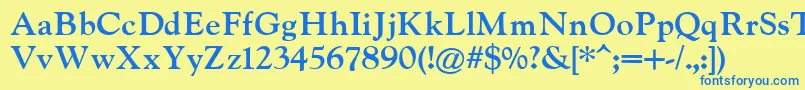 フォントIndiraK – 青い文字が黄色の背景にあります。