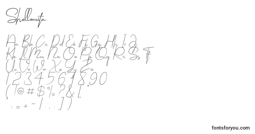 Fuente Shellomita - alfabeto, números, caracteres especiales