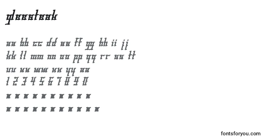 Schriftart Gleesteak – Alphabet, Zahlen, spezielle Symbole