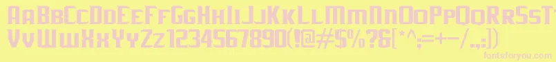 JLogRebellionSerifSmallCaps-fontti – vaaleanpunaiset fontit keltaisella taustalla
