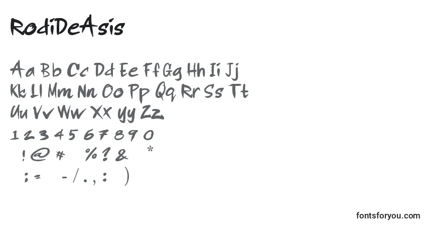Schriftart RodiDeAsis – Alphabet, Zahlen, spezielle Symbole