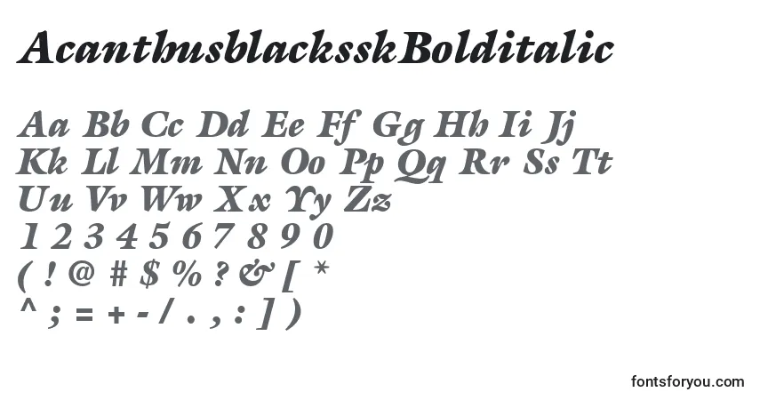 Шрифт AcanthusblacksskBolditalic – алфавит, цифры, специальные символы
