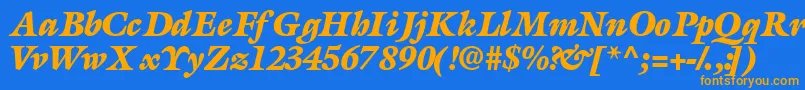 フォントAcanthusblacksskBolditalic – オレンジ色の文字が青い背景にあります。