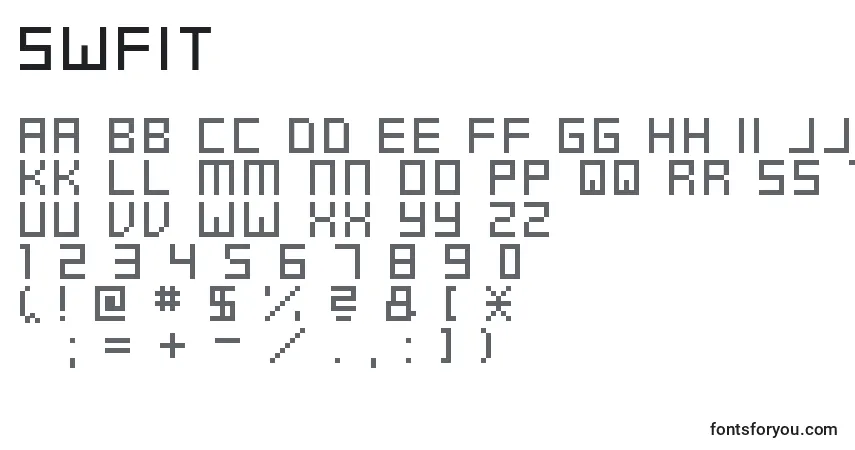 Czcionka Swfit – alfabet, cyfry, specjalne znaki