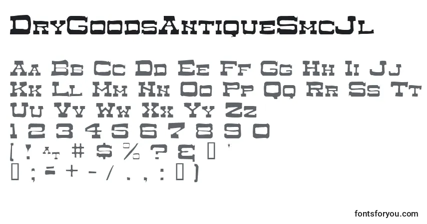 A fonte DryGoodsAntiqueSmcJl – alfabeto, números, caracteres especiais