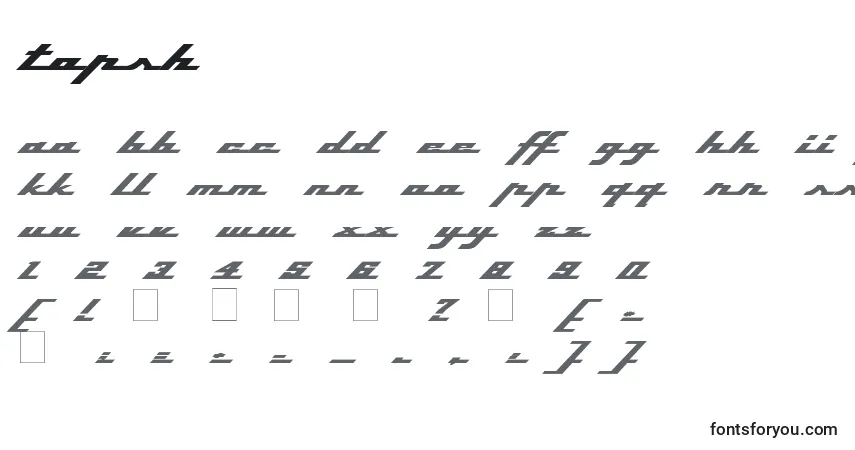 A fonte Topsh – alfabeto, números, caracteres especiais