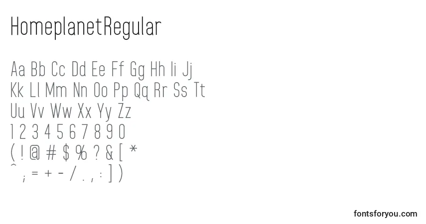 Czcionka HomeplanetRegular (99097) – alfabet, cyfry, specjalne znaki