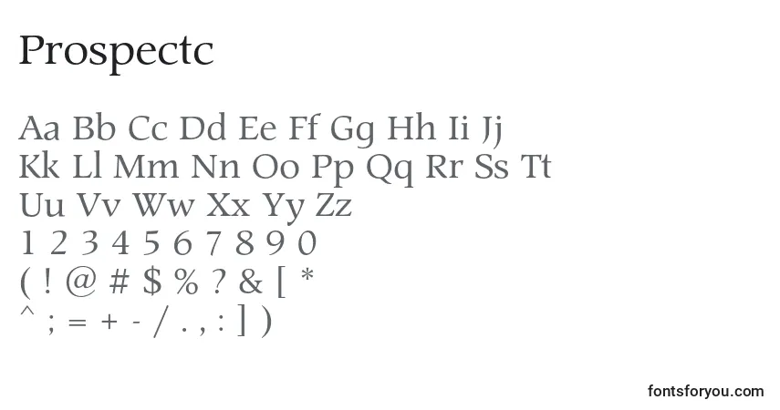 A fonte Prospectc – alfabeto, números, caracteres especiais