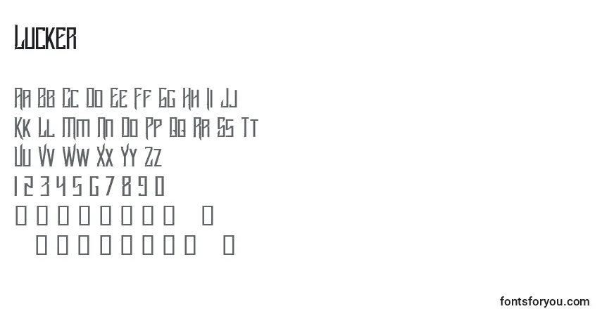 Czcionka Lucker – alfabet, cyfry, specjalne znaki
