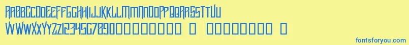 フォントLucker – 青い文字が黄色の背景にあります。