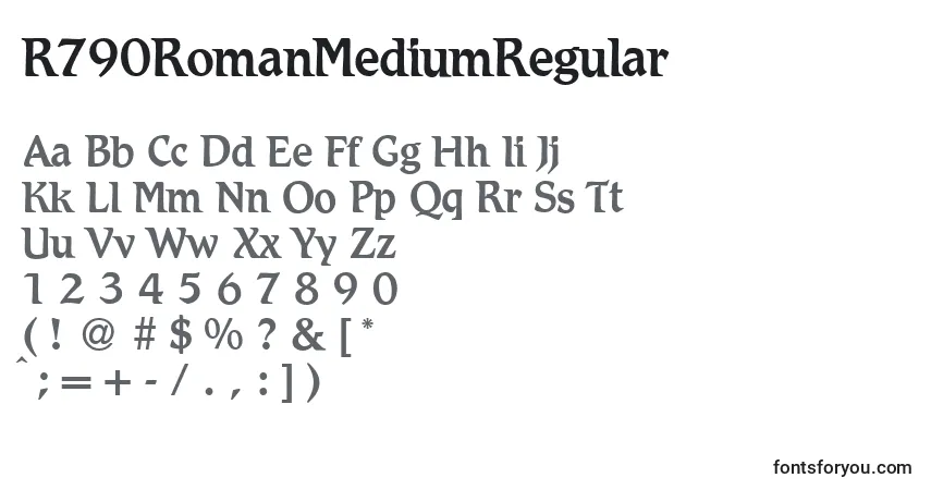Czcionka R790RomanMediumRegular – alfabet, cyfry, specjalne znaki