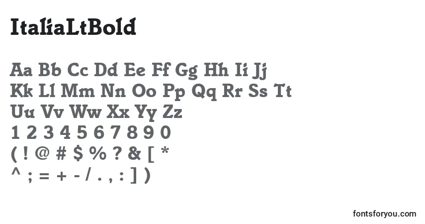 Шрифт ItaliaLtBold – алфавит, цифры, специальные символы