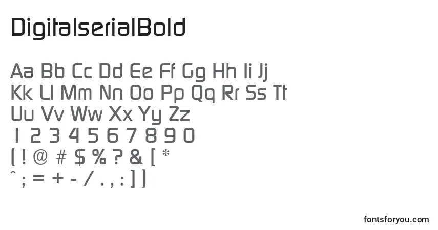 A fonte DigitalserialBold – alfabeto, números, caracteres especiais