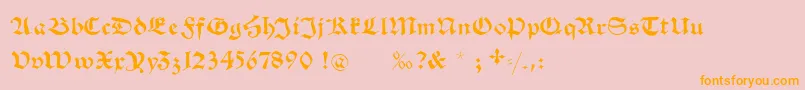 Schwabachscribbelssecond-Schriftart – Orangefarbene Schriften auf rosa Hintergrund