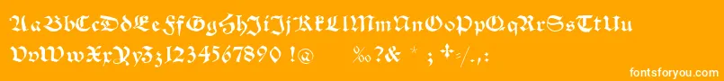 Schwabachscribbelssecond-Schriftart – Weiße Schriften auf orangefarbenem Hintergrund