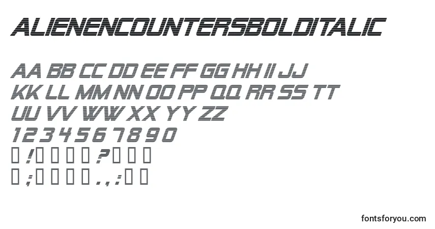 A fonte AlienEncountersBoldItalic – alfabeto, números, caracteres especiais