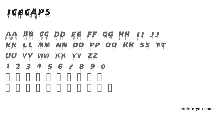 Czcionka Icecaps – alfabet, cyfry, specjalne znaki