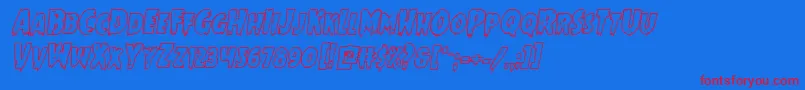 Mrsmonsterboldoutital-Schriftart – Rote Schriften auf blauem Hintergrund