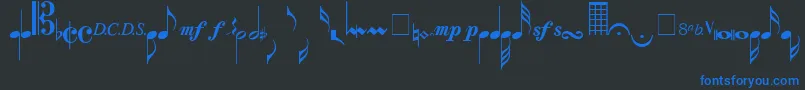 Musicalsymbols-fontti – siniset fontit mustalla taustalla