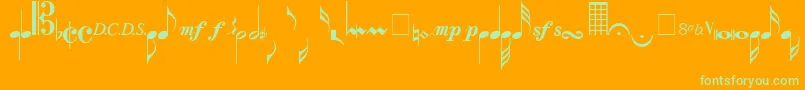 Musicalsymbols-Schriftart – Grüne Schriften auf orangefarbenem Hintergrund