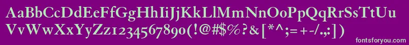 GranjonBoldOldStyleFigures-fontti – vihreät fontit violetilla taustalla