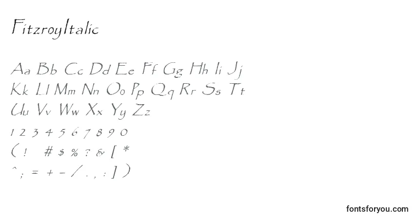Шрифт FitzroyItalic – алфавит, цифры, специальные символы