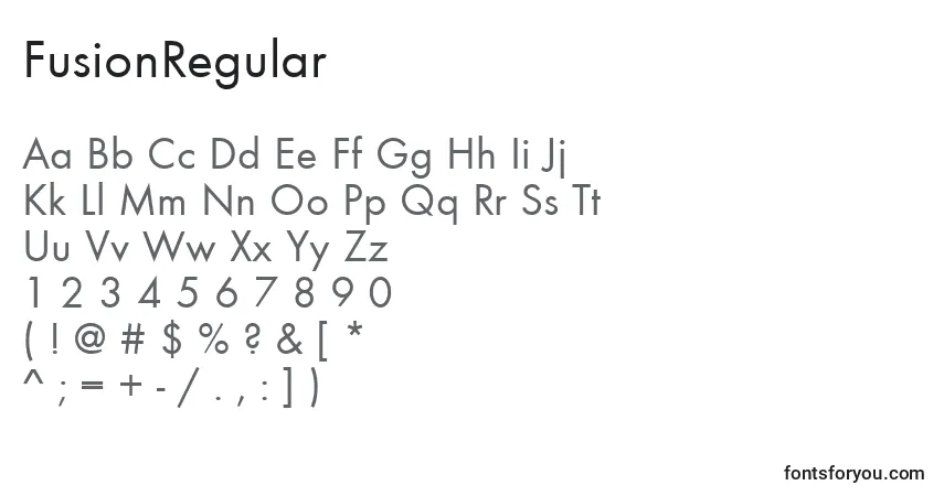 A fonte FusionRegular – alfabeto, números, caracteres especiais