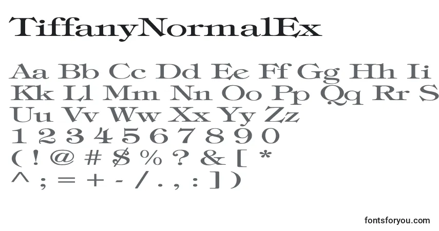 Schriftart TiffanyNormalEx – Alphabet, Zahlen, spezielle Symbole