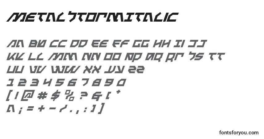 Шрифт MetalStormItalic – алфавит, цифры, специальные символы