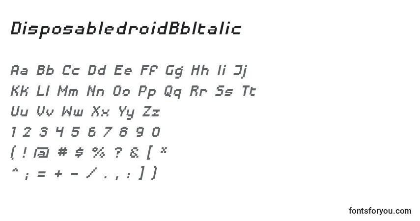 DisposabledroidBbItalicフォント–アルファベット、数字、特殊文字