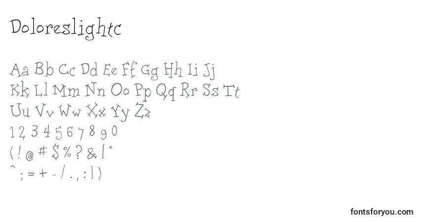 A fonte Doloreslightc – alfabeto, números, caracteres especiais