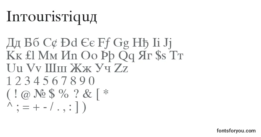 Schriftart Intouristiqua – Alphabet, Zahlen, spezielle Symbole