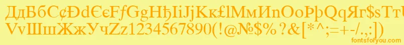 フォントIntouristiqua – オレンジの文字が黄色の背景にあります。