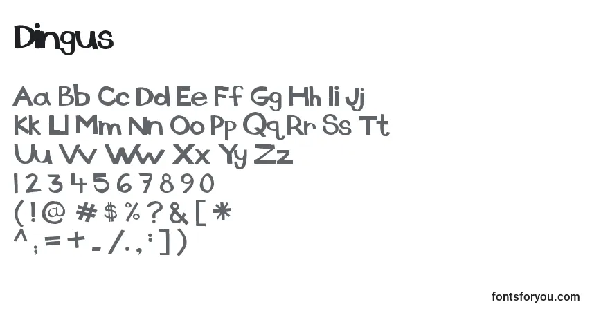 Czcionka Dingus – alfabet, cyfry, specjalne znaki