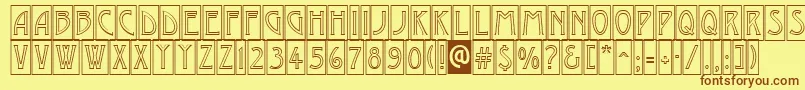 フォントAModernocmotl – 茶色の文字が黄色の背景にあります。