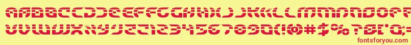 Starfighterlaserbold-Schriftart – Rote Schriften auf gelbem Hintergrund