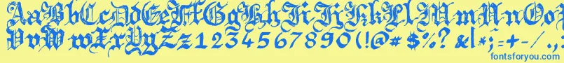 Argbrujs-Schriftart – Blaue Schriften auf gelbem Hintergrund