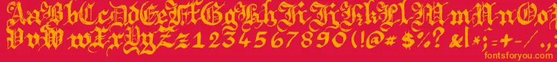 Argbrujs-Schriftart – Orangefarbene Schriften auf rotem Hintergrund