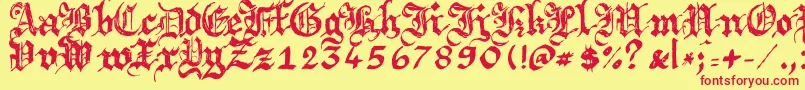Argbrujs-Schriftart – Rote Schriften auf gelbem Hintergrund