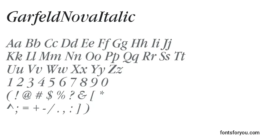 GarfeldNovaItalic-fontti – aakkoset, numerot, erikoismerkit